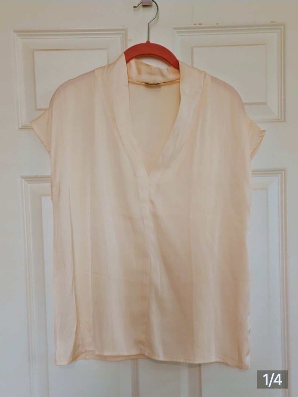 Silk Cream V-Neck Cap Sleeve Top